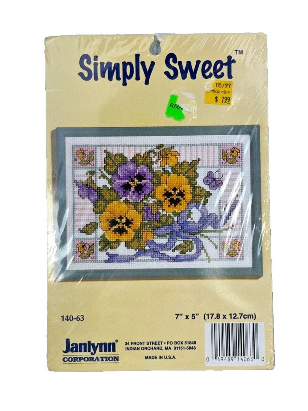 Vintage Simply Sweet Janlynn Cross Stitch Kit Violet Flowers 140-63 - New